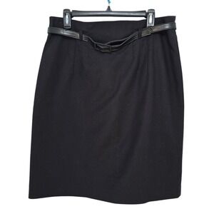 Nue Options Skirt Woman 14 Black Pencil Leather Belt Business Career Wear Preppy